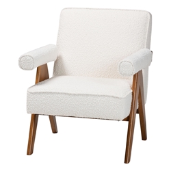 Baxton Studio Georgina Japandi Cream Boucle and Walnut Brown Wood Accent Chair